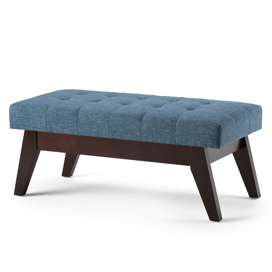 Denim Blue Linen Style Fabric | Draper Ottoman Bench in Linen