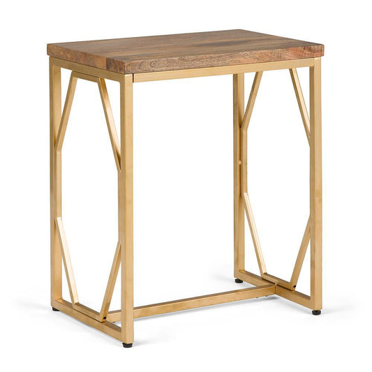 Selma Metal/Wood Accent Table in Natural and Gold