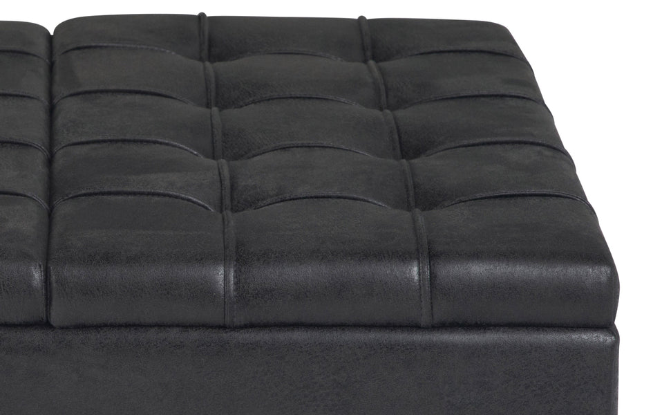 Distressed Black Distressed Vegan Leather | Harrison Coffee Table Storage Ottoman