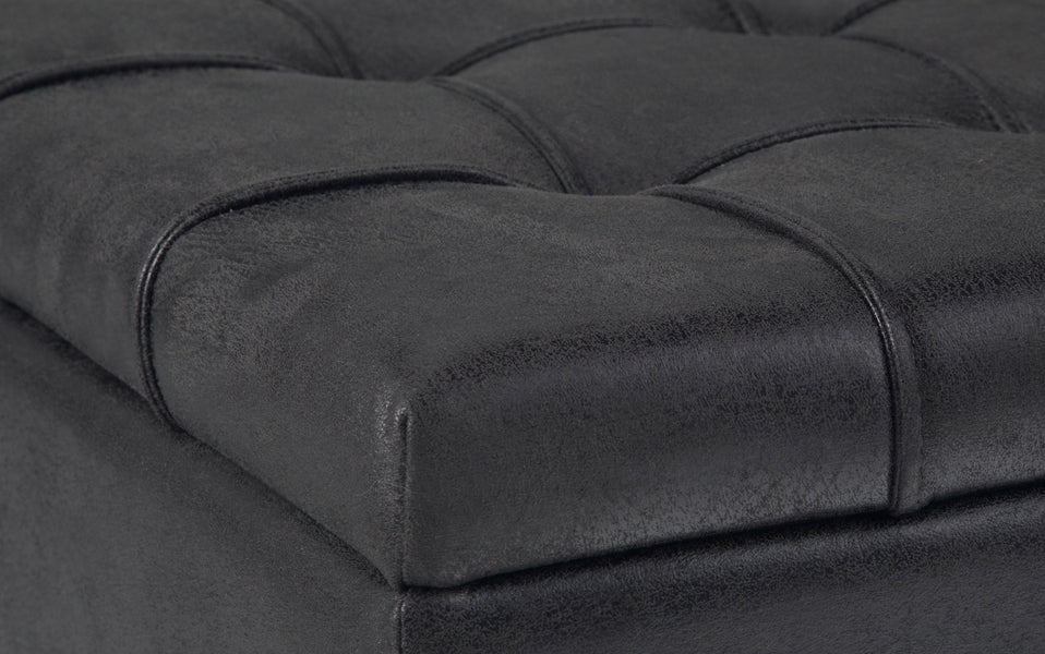 Distressed Black Distressed Vegan Leather | Harrison Coffee Table Storage Ottoman