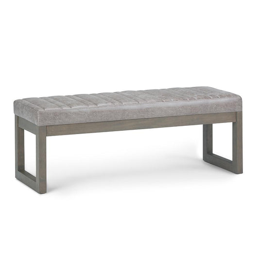 Distressed Grey Taupe Distressed Vegan Leather | Casey Ottoman Bench